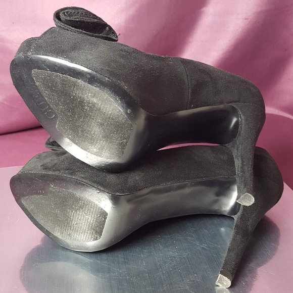 Guess Black Platform Peep Toe Bow Heels 6.5 Fabric - Picture 5 of 11